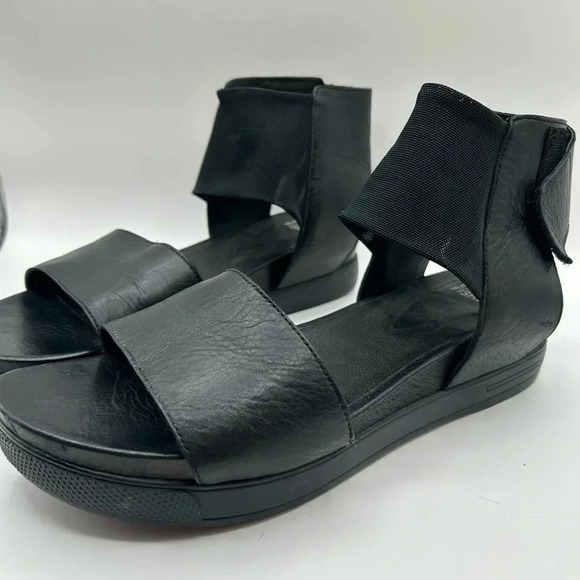 Eileen Fisher ✨ Spree Sport Platform Black Leather Ankle Strap Sandals ✨ Size 9 - Picture 2 of 9